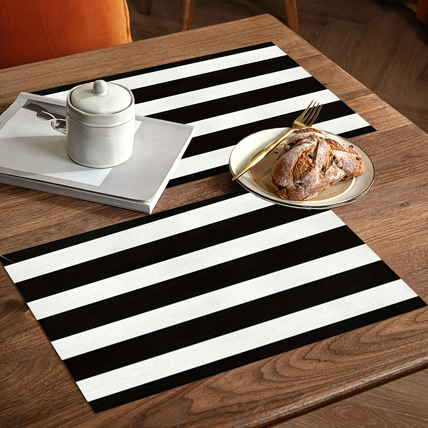 1 pc Black And White Stripe Linen Placemats for Parties Holiday Table Mats Kitchen Dining Home Decoration Linen Table Placemats
