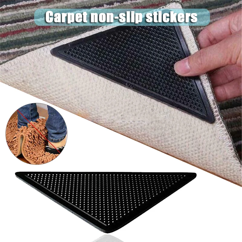 4pcs Non-Slip Stickers Triangular Waterproof Carpet Self-Adhesive Stickers Reusable Anti Slip Rug Carpet Rubber Mat Grippers Sti