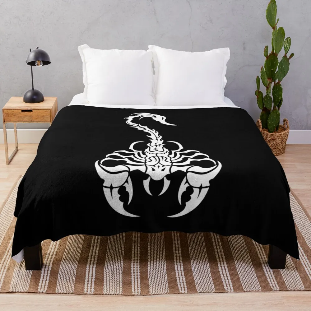 Sleek Tribal Tattoo Scorpion White Throw Blanket Sleeping Bag Thermals For Travel Loose Blankets