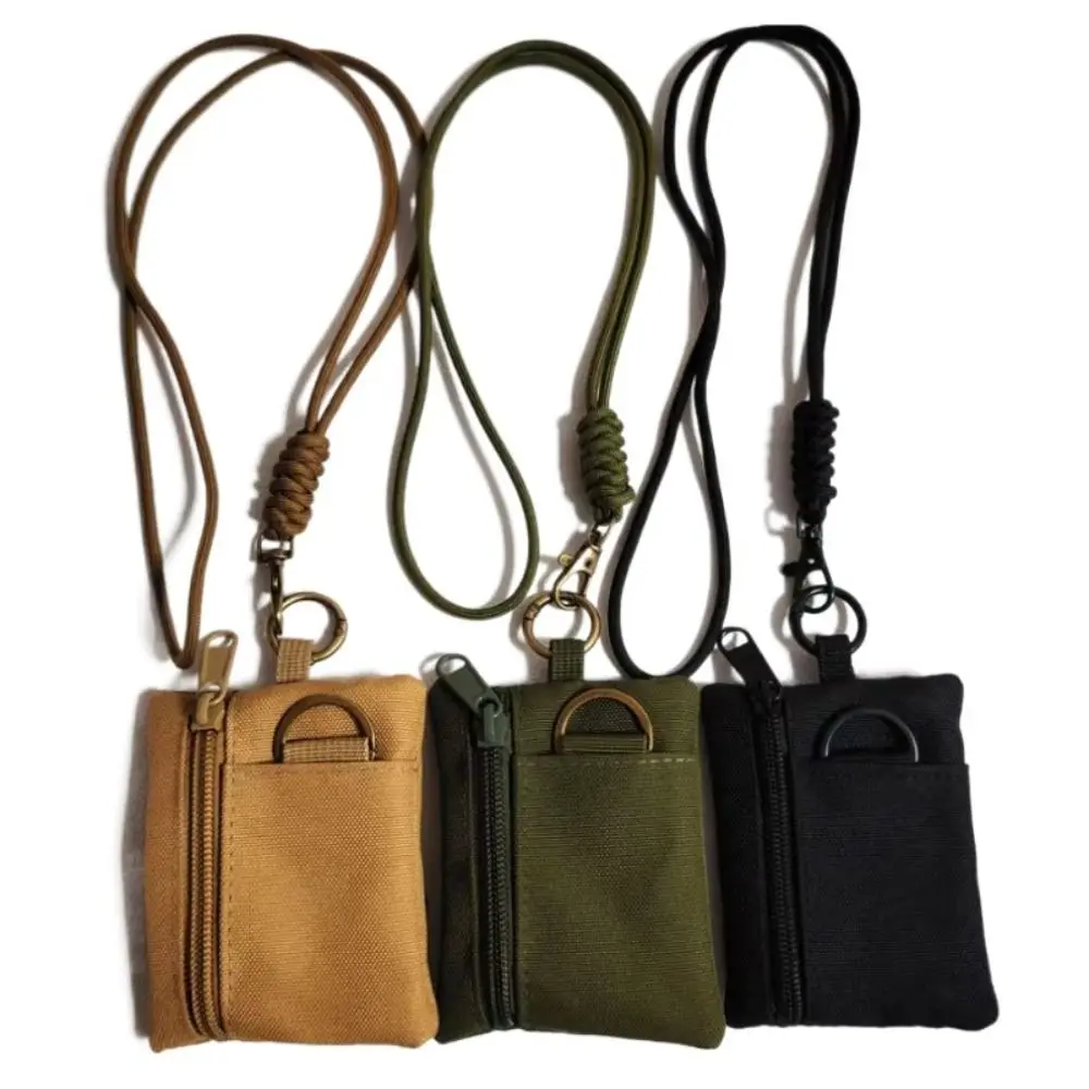 

Casual Mini Coin Purse Waterproof Zipper Storage Bag with Nylon Lanyard Oxford Cloth Key Bag