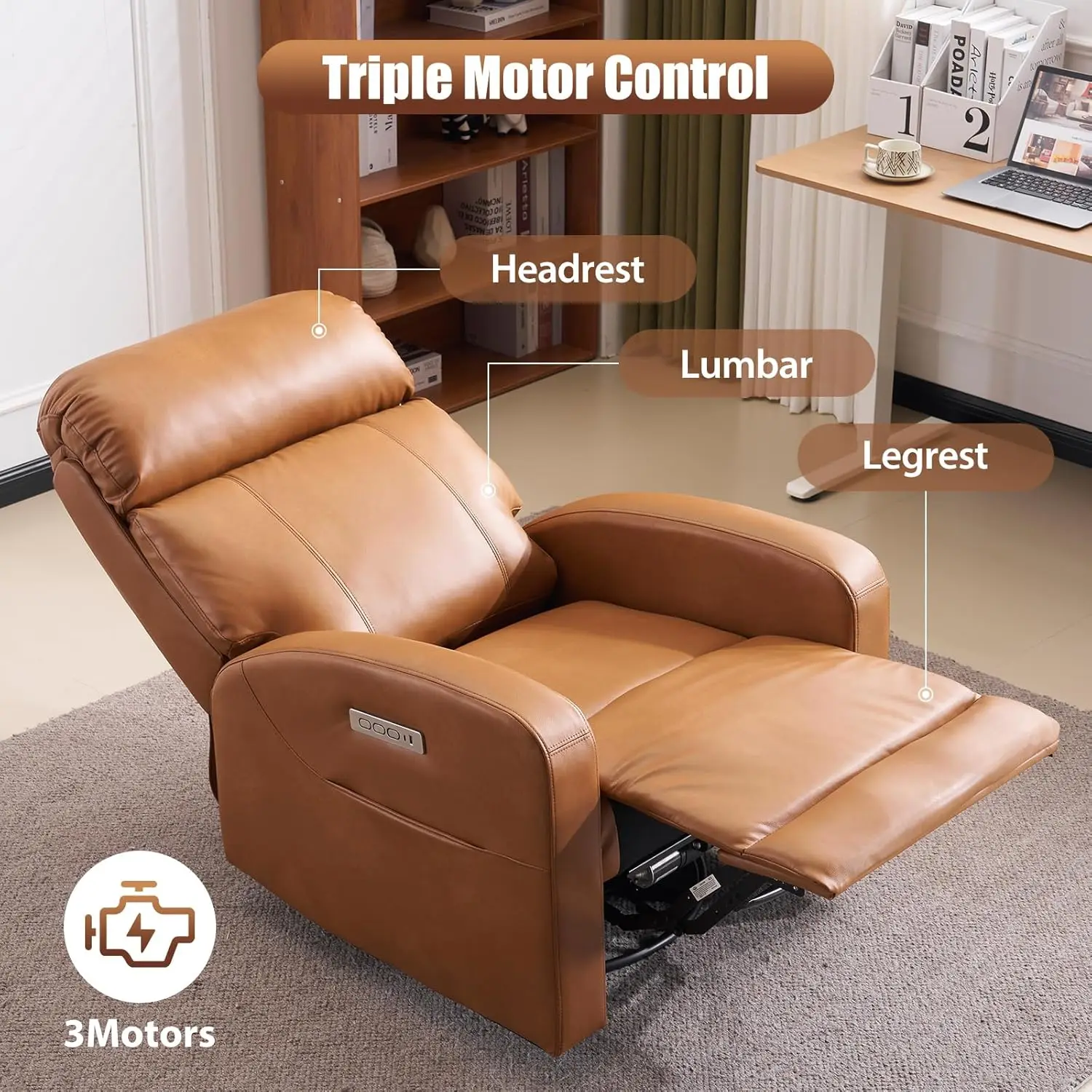 Power Swivel Rocker Recliner, Breathable Air Leather, 2-Zone Electric Adjustment Headrest Back & Footrest, Custom