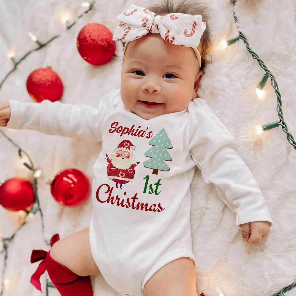 My 1st Christmas Newborn Romper Baby Long Sleeve Bodysuit Cartoon Deer Printed Infant Baptism Outfit Toddler Xmas Party Clothes