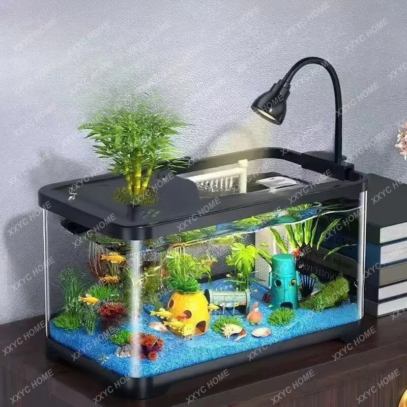 XXFish tank small plastic transparent living room home desktop ecological landscaping goldfish tank