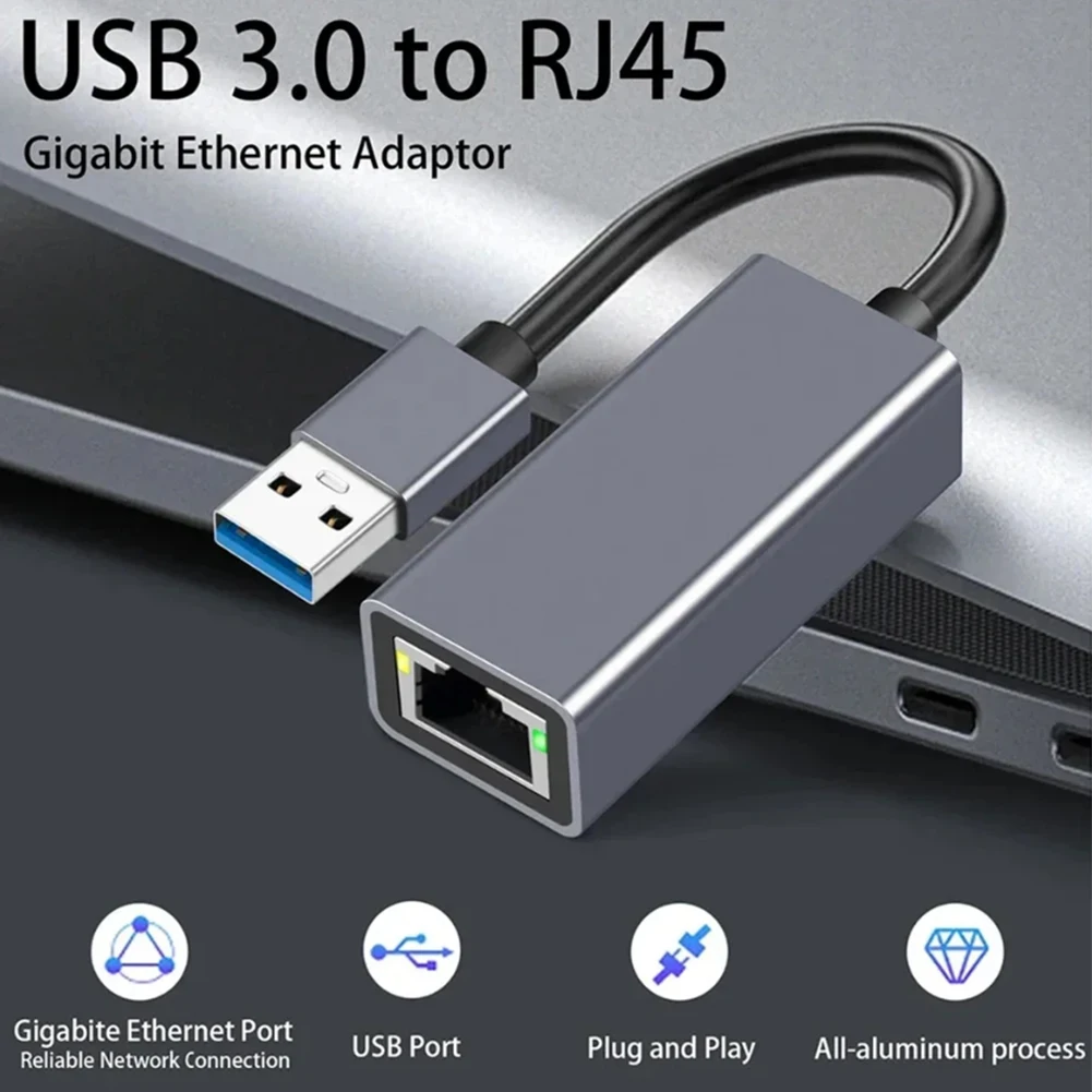 Dongle Jaringan 1000Mbps Desain Anti Selip Kartu Jaringan Adaptor Lan Jaringan Cangkang Aluminium untuk Kabel Internet