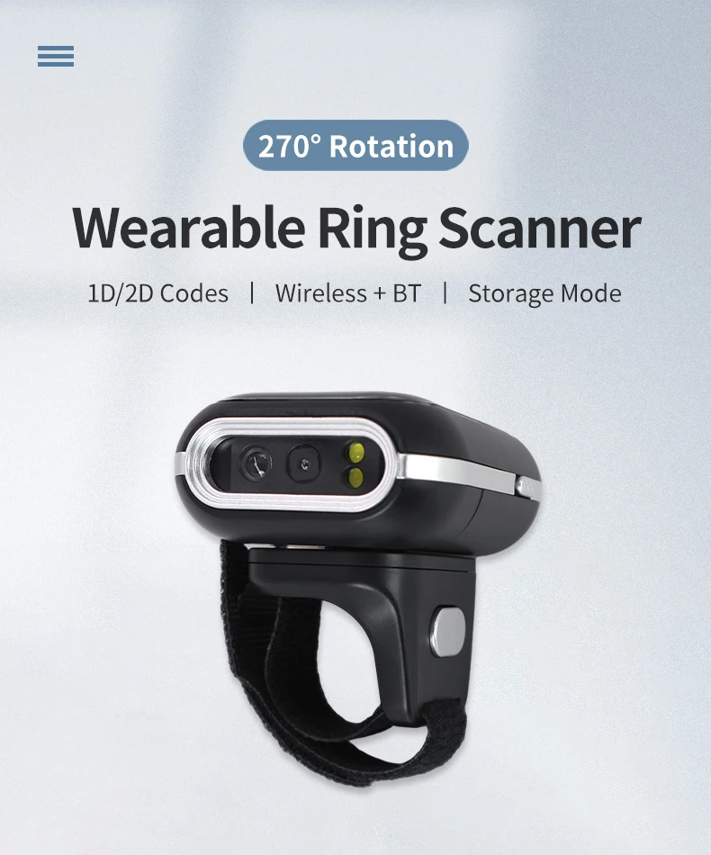 블루투스 휴대용 1D 2D 미니 포켓 사이즈 스캐너 링 웨어러블 무선 바코드 리더 (도서, 창고 재고, 택배용)
