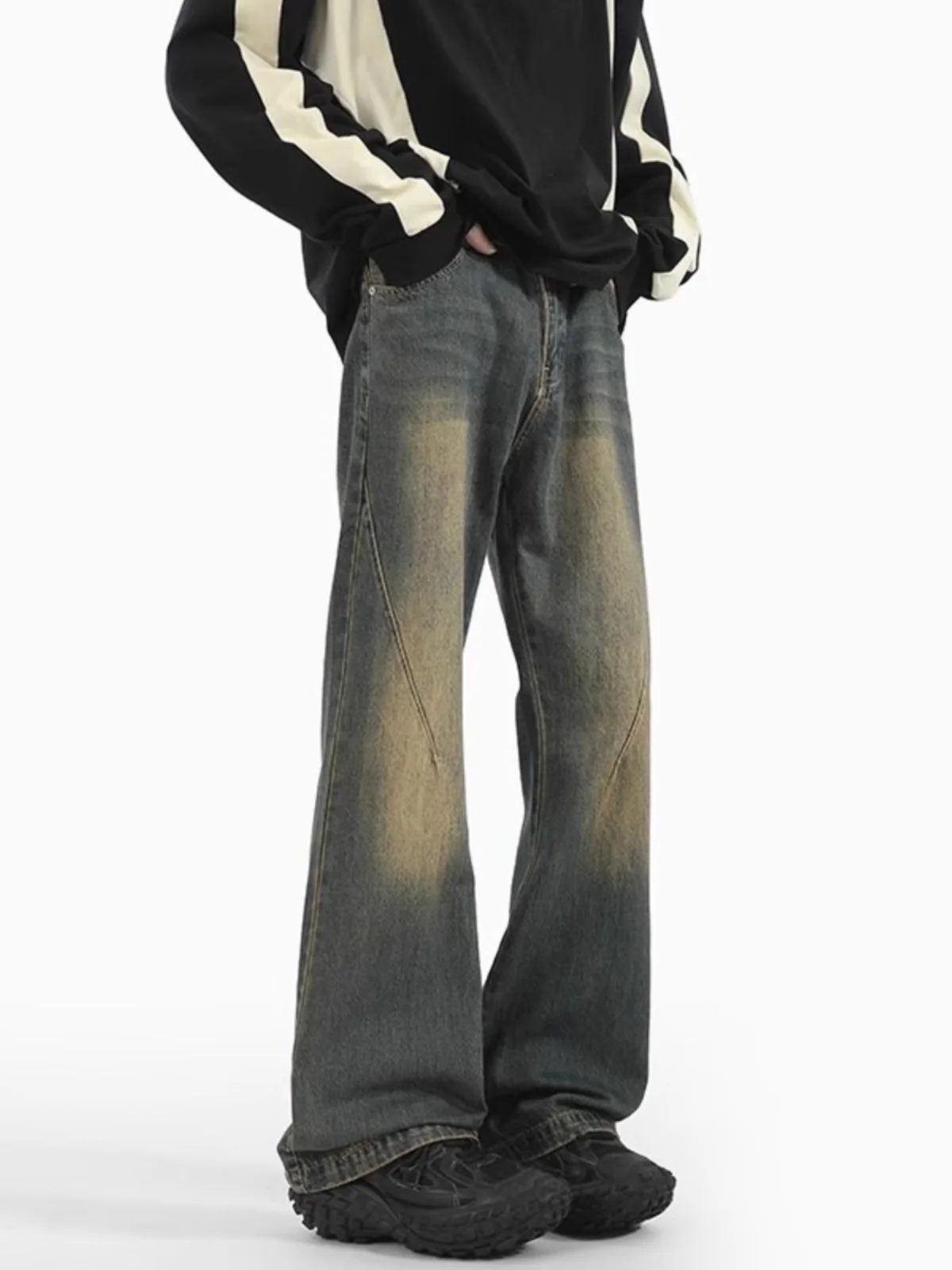 

Cleanfit Vintage Wash Blue Men's Jeans Straight Leg Slimming Long Pants Spring Autumn American High Street Style Casual Jeans