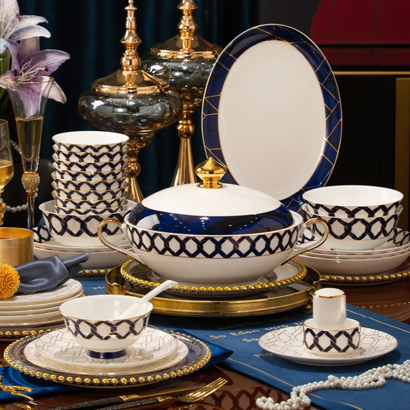 Modern Nordic Luxury Plates Dinner Sets Beautiful Gold Rim Ceramic Plate Sets Dishware Vajillas Completa Complete Tableware