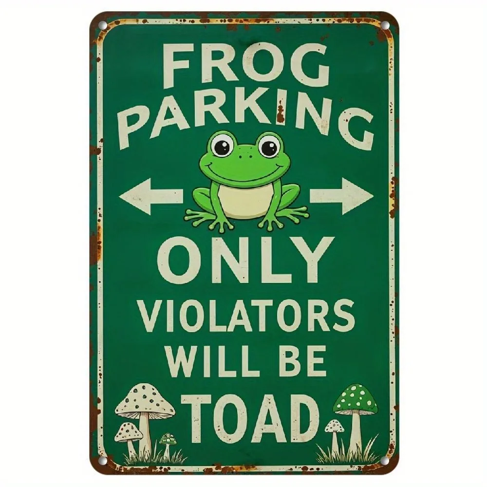 （2D Tin painting）Vintage Frog Parking Metal Sign | Humorous Garden & Patio Decor, Indoor Outdoor Wall Art | Whimsical Gift