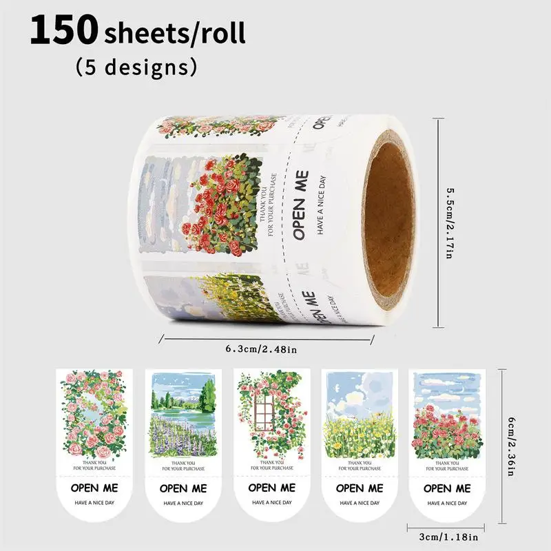 

150pcs/roll New Thank You Stickers for Small Business Pacakge Spring Flowers Dcorative Seal Labels for Business Bag,Box,Envelope
