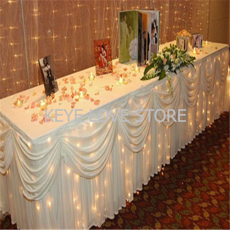 

75CM X 3M Table Skirt With Swags Tableware Cloth Baby Showers Birthday Banquet Party Wedding Festival Backdrop Decor Tablecloth