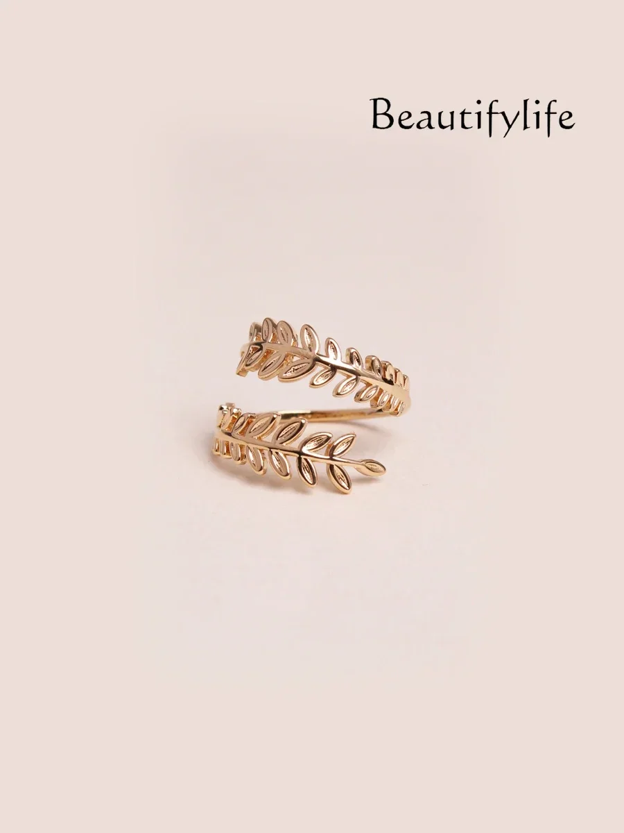 

Leaf rings, women's openings, niche designers, light luxury, high-end sense, vintage fashion