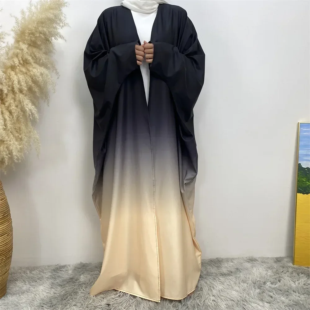 

Modest Casual Ombre Open Abaya Kimono Muslim Women Bat Sleeve Loose Dress Turkey Kaftan Dubai Eid Party Morocco Abayas Long Robe