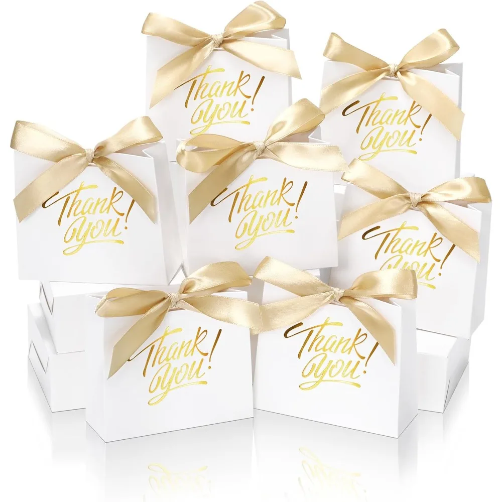 

30 Pack Small Thank You Gift Bags, 4.5x1.8x3.9in Party Favor Bags with Bow Ribbon, Mini Paper Gift Bag with Gold Foil Printe