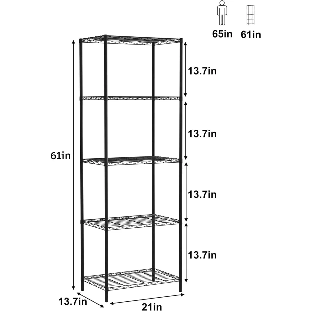 MEFORT-Étagères en fil métallique à 5 niveaux pour salle de bain, unité de rangement en métal T1, valeur durable, parfait pour garde-manger, Cisco, cuisine, blanchisserie