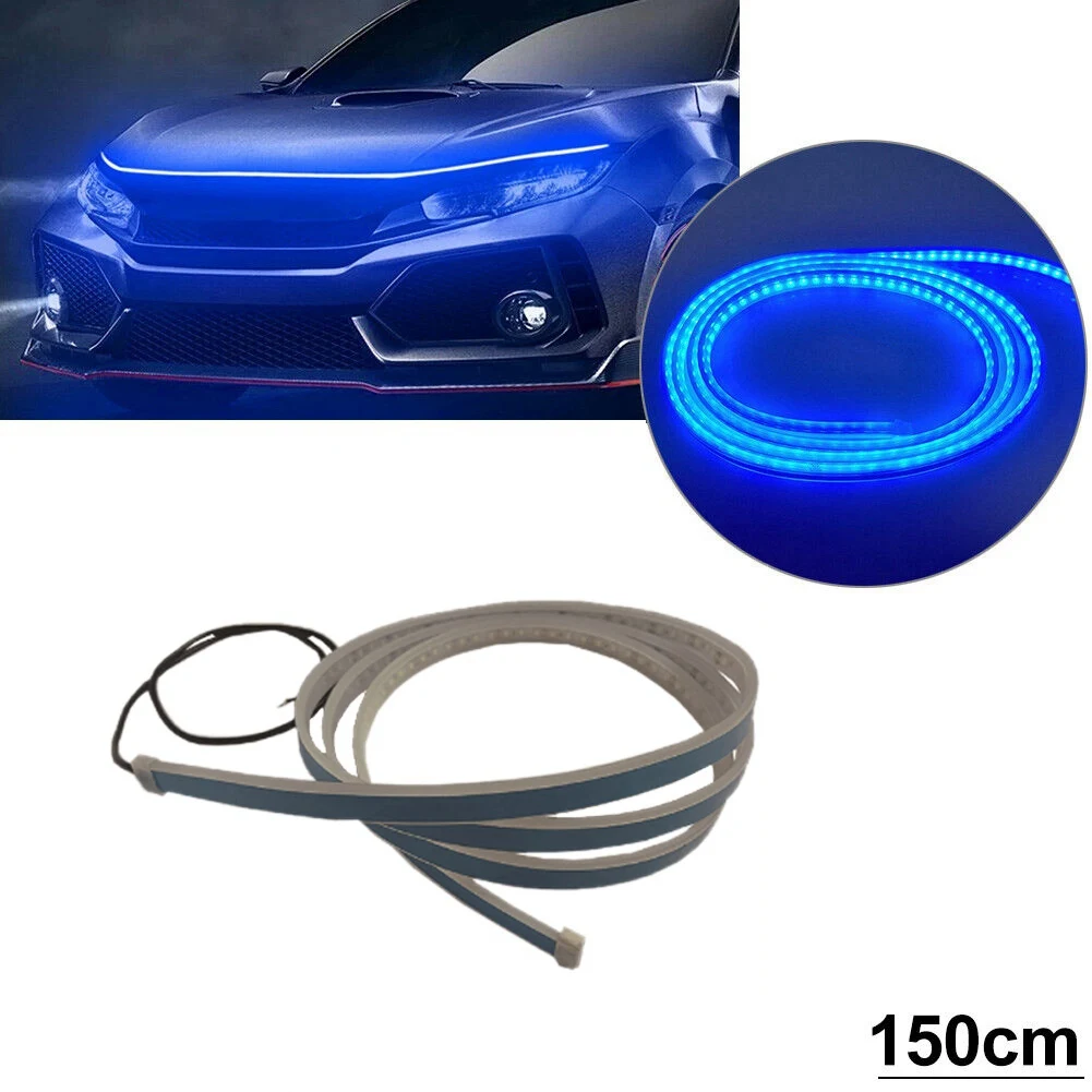 LED Car Engine Hood Atmosphere Lamp Through Type Daytime Running Lamp Guidelines Decorative Lights Blue 150cm