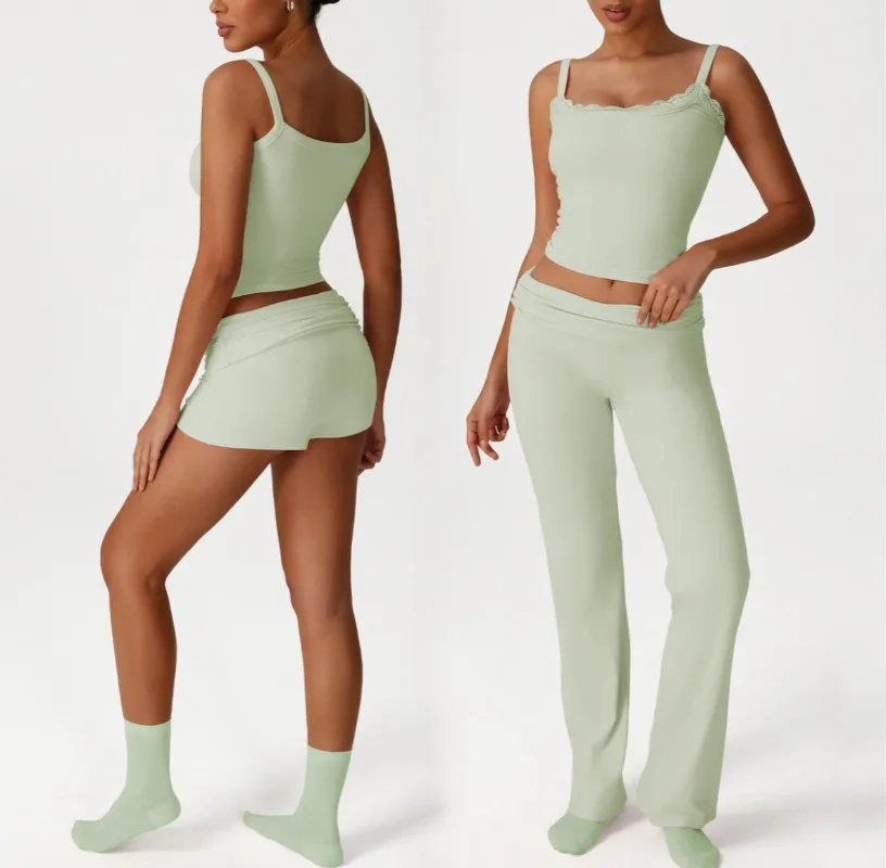 

Women Butt Lifting Yoga Set High Waist Ribbed Leggings & Sleeveless Tank Top for Yoga Running Fitness Gym