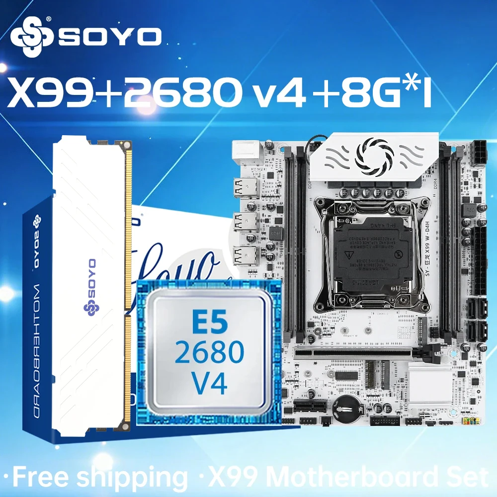 

Комплект игровой материнской платы SOYO X99 с процессором Intel Xeon E5 2680 V4 и оперативной памятью DDR4 8G*1 2133 МГц Dual Channel ECC RAM M.2 NVME для настольных ПК