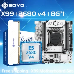SOYO X99 Gaming Motherboard Set with Intel Xeon E5 2680 V4 CPU& DDR4 8G*1 2133MHz Dual Channel ECC RAM M.2 NVME for Desktop PC