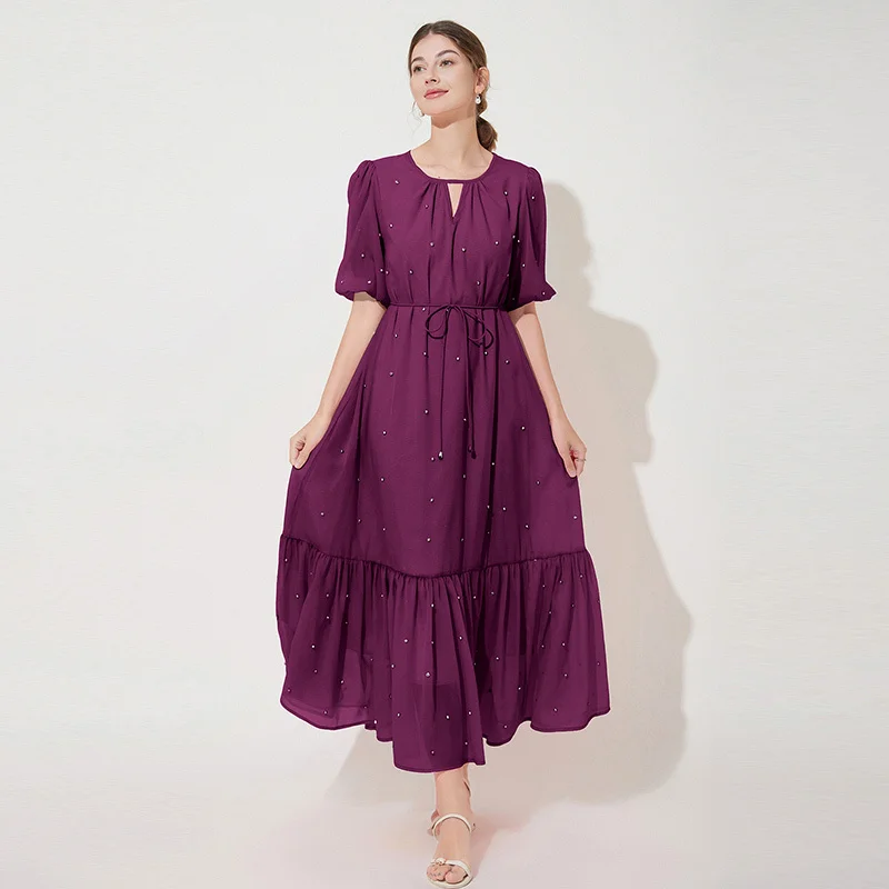 브랜드 크리스탈 정장 이브닝 드레스 고급 여성 여름 반팔 루즈핏 큰 사이즈 롱 드레스 여성 프롬 웨딩 미디 드레스