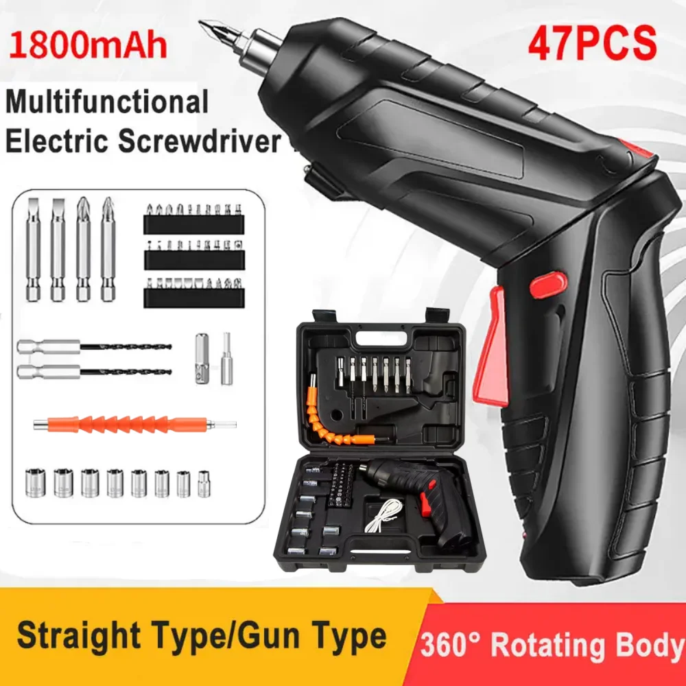 Electric Screwdriver Cordless 47 in 1 Rotated 90 Degrees Rechargeable Portable Screwdriver with LED for Home Office DIY Tools