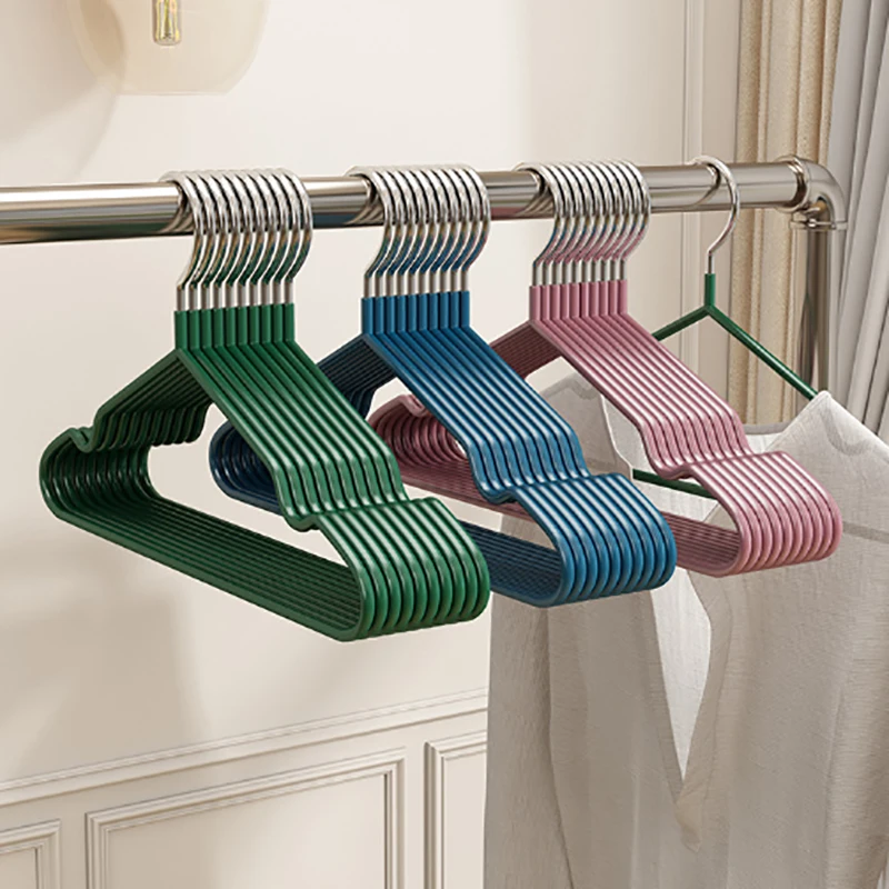 Clothes Hanger Hanger With Grooves For Airing Children Adult Metal Simple Thick Non-slip Dip Plastic Coat Hanger Blue Green