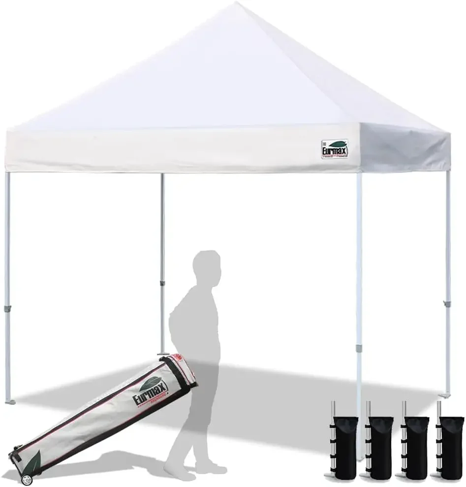 USA 8x8ft Pop Up Canopy, Commercial Instant Tent for Outdoor Events, Patented No-Tip Rolling Storage Bag with 4 Sandbags, UV