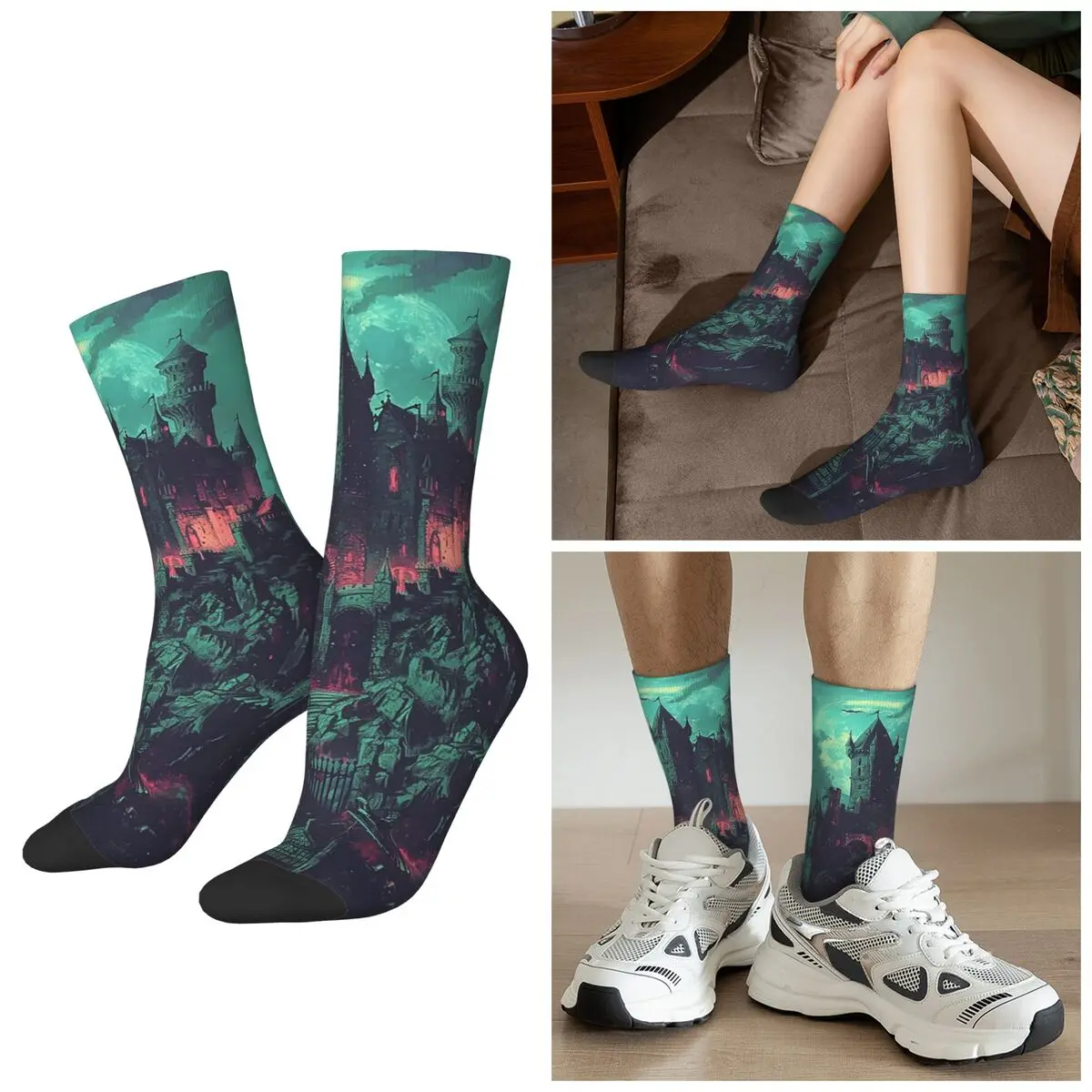 

All Seasons Gothic Castle Dark Retro Socks Harajuku Crew Socks Hip Hop Stockings for Men Women Gifts