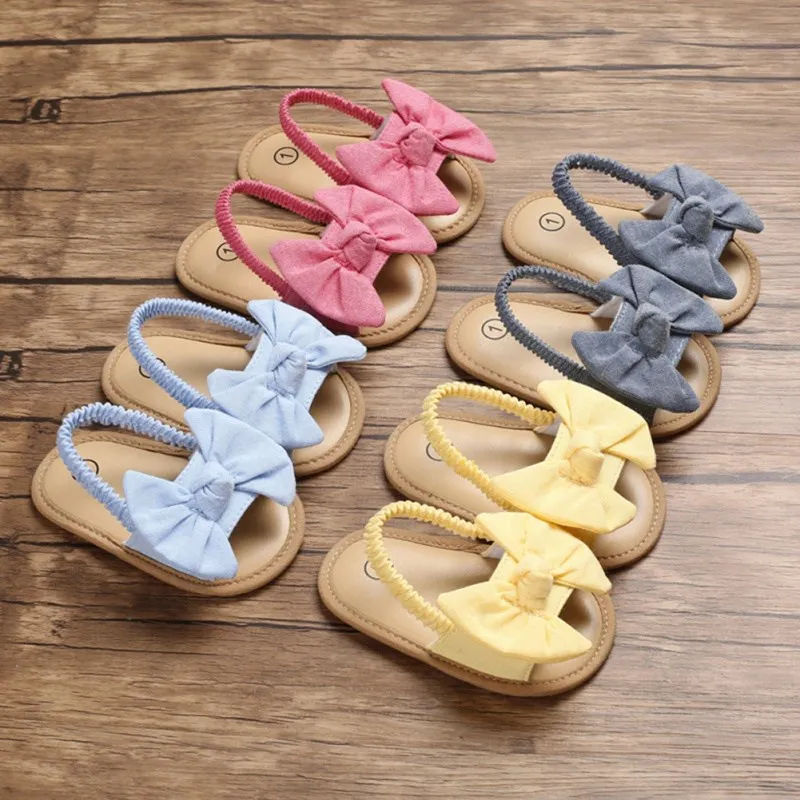 Sandalias con nudo de lazo para niñas, zapatos de vestir de princesa planos de suela suave, calzado antideslizante para primeros pasos, zapatos de playa para bebés, Verano