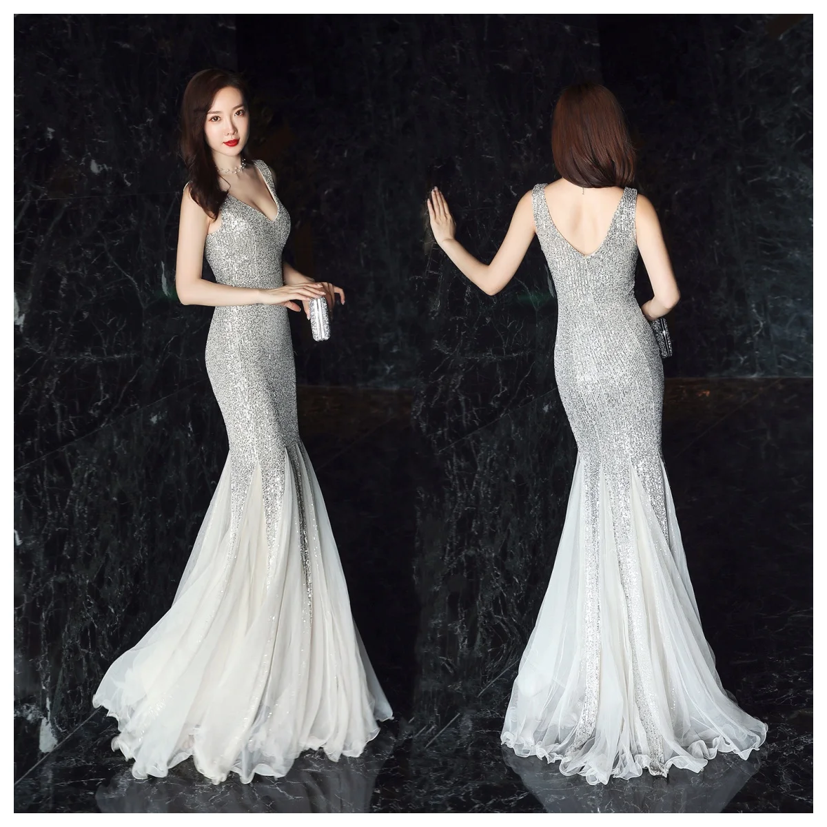 

YEY-16538#2024 Autumn New Banquet Ball Graduation Program Host Annual President Style Fish Tail Sparkling Sexy Evening Dress