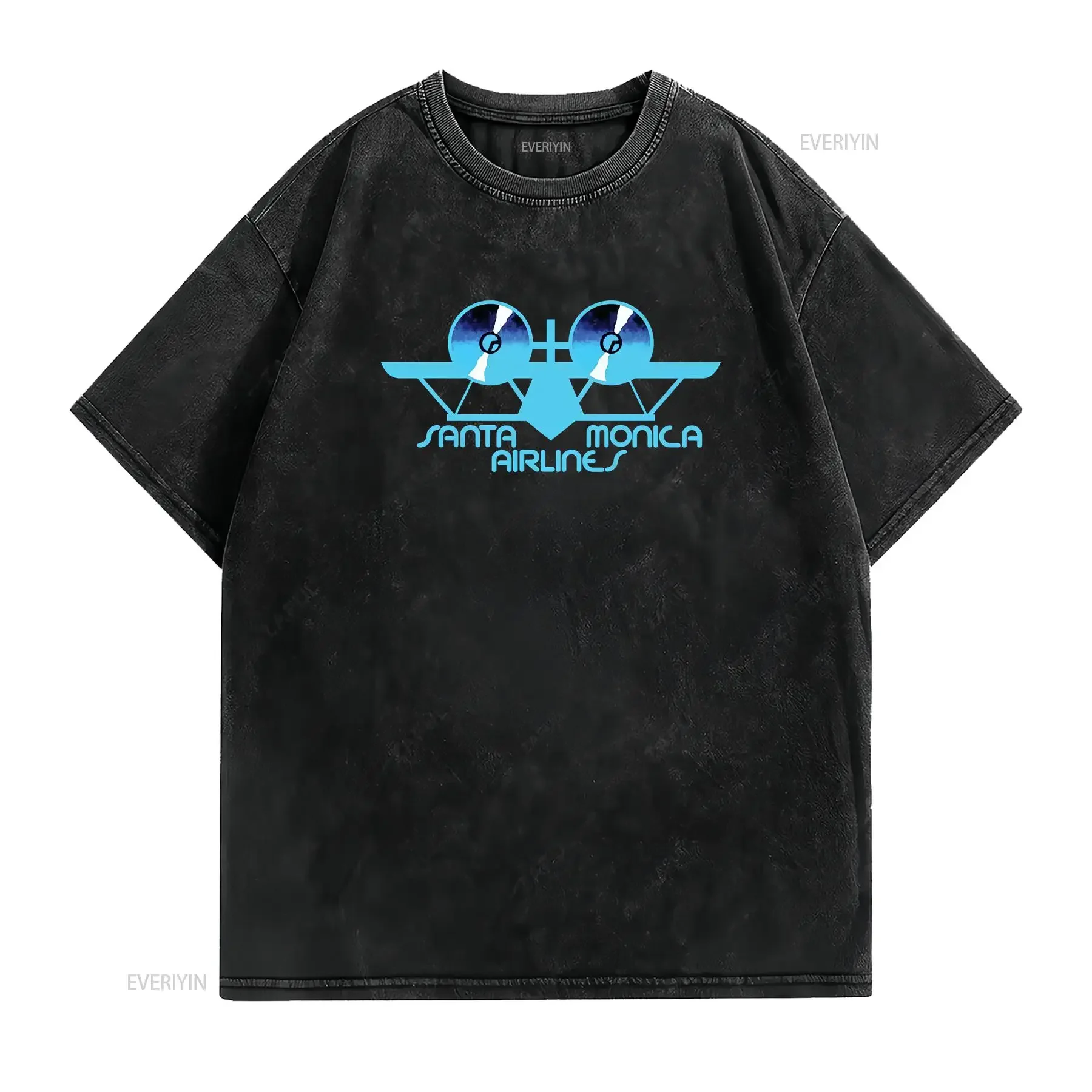 Santa Monica Airline Logo Men's T Shirt American Dotees vintage Washed Soft Versatile Stylish Top For Everyday Wear streetwear