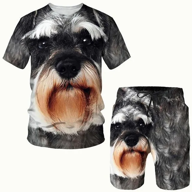 Nuevo traje para perro mascota con estampado 3D, camiseta y pantalones cortos para hombre, conjunto de ropa deportiva, chándal de verano con cuello redondo, ropa fresca de manga corta