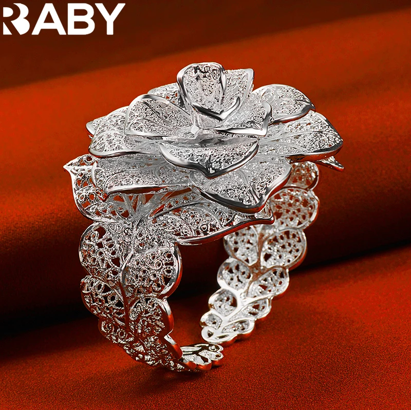 925 Sterling Silver wykwintne ładne kamelia bransoletka kwiatowa bransoletki dla kobiety urok biżuterii ślub zaręczyny Fashion Party