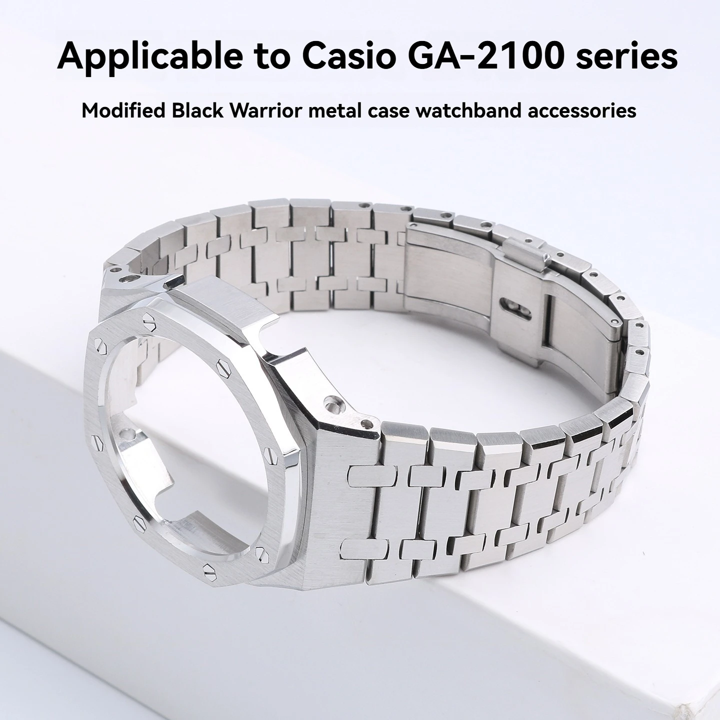 Stainless Steel Watch Case and Band Set with Drilled Holes for Casio G-SHOCK Farmhouse Oak GA-2100, GA-2110, and GA-B2100