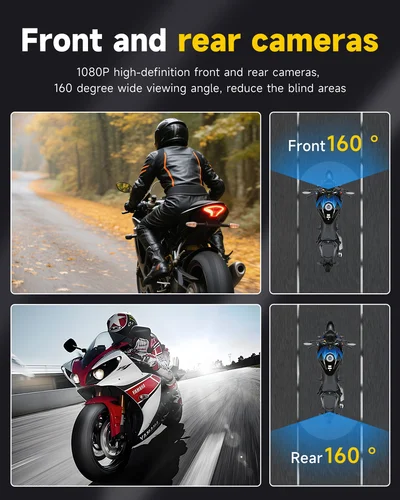 Imagen 2 del producto JIUYIN motocicleta Dual DVR 1080P cámara de acción grabadora frontal y trasera impermeable motocicleta Dash Cam cámara de visión nocturna WiFi