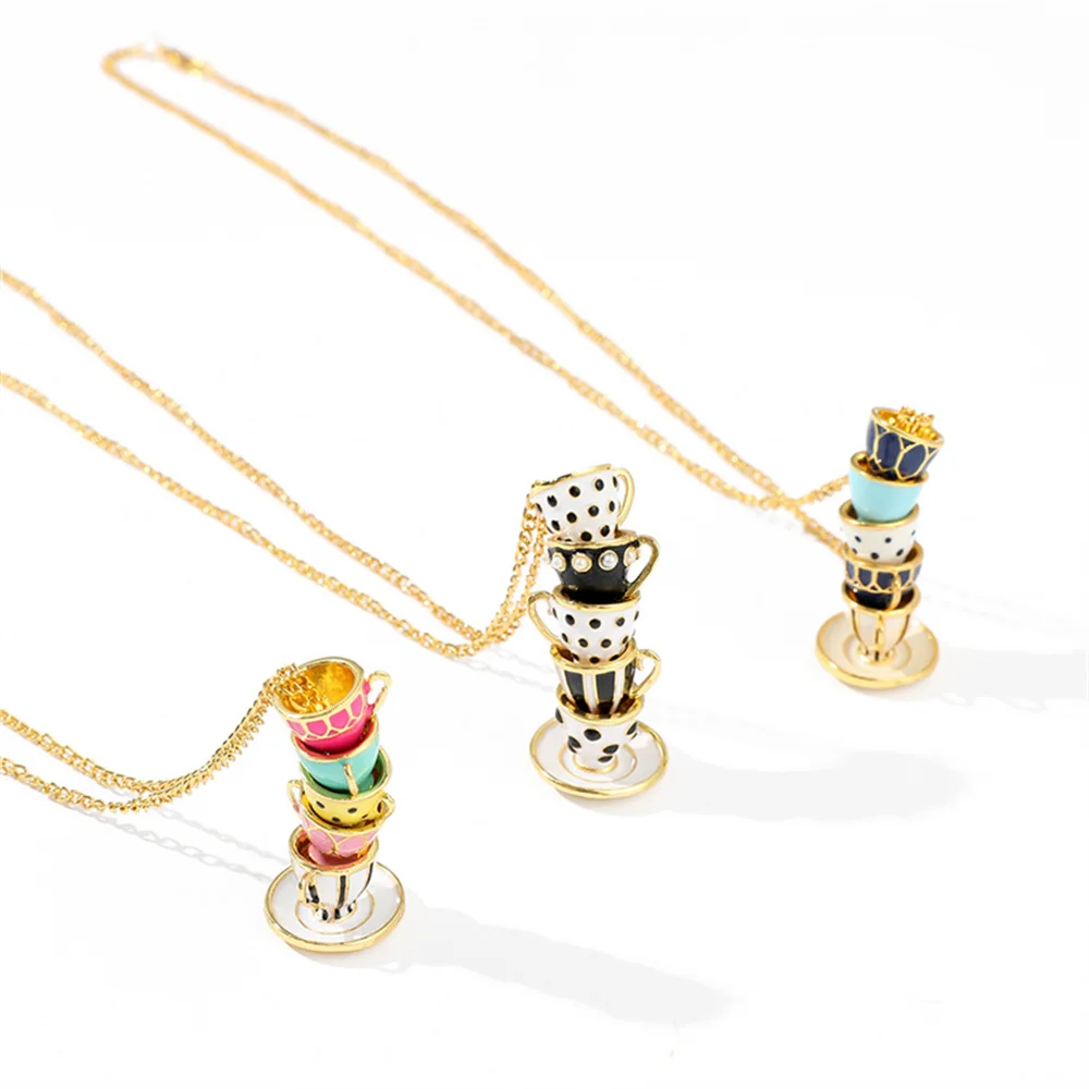 Tea Cup Charming Sweater Pendant Necklace for Women Plated Gold Choker Chain Necklace Simple Gothic Choker Accessories
