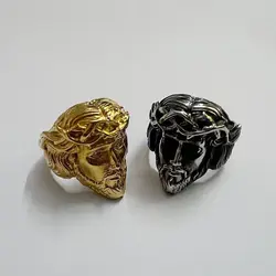 Gold-Plated Stainless Steel YS Portrait Ring for Men Polished Jesus Design Jewelry Accessory