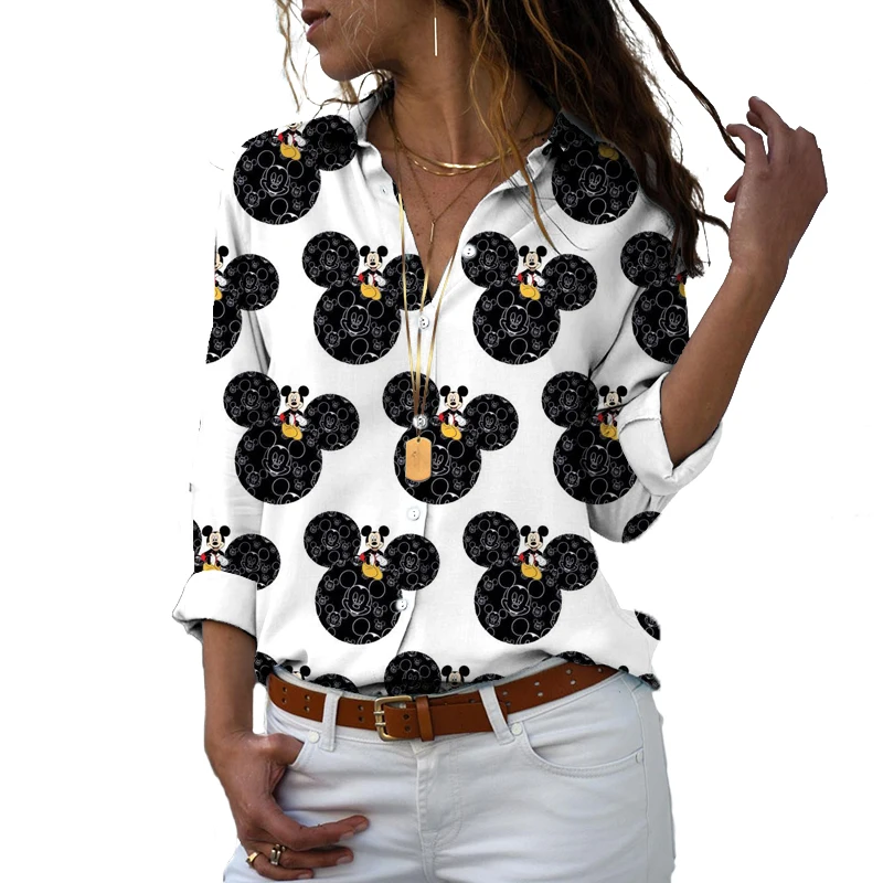 Disney Shirt Harajuku Slim Fit 3D Printed Men Women Button Long Sleeve Lapel Mickey Minnie Donald Duck Casual Cute Shirt Y2k