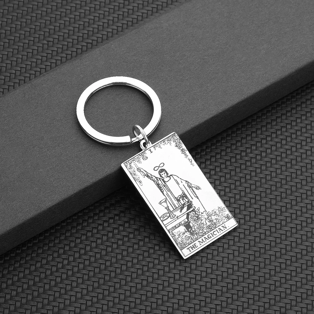 Magician Tarot Charm Pendant Key Ring Stainless Steel Jewelry Key Chain Jewelry Gifts for Men and Women