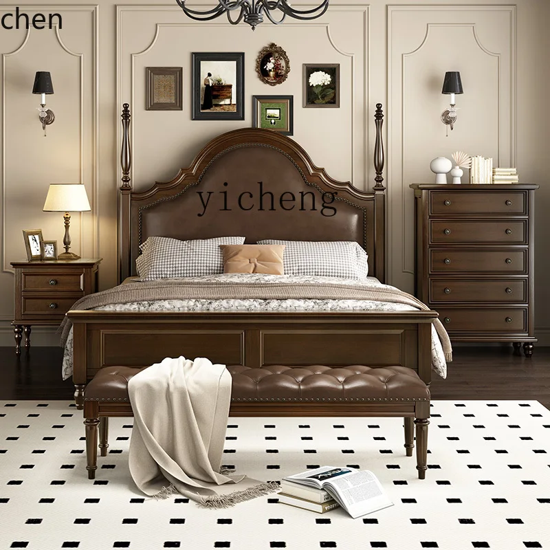 HXL Solid Wood Bed End Stool Genuine Leather Bedroom Furniture Bedside Shoe Changing Bench
