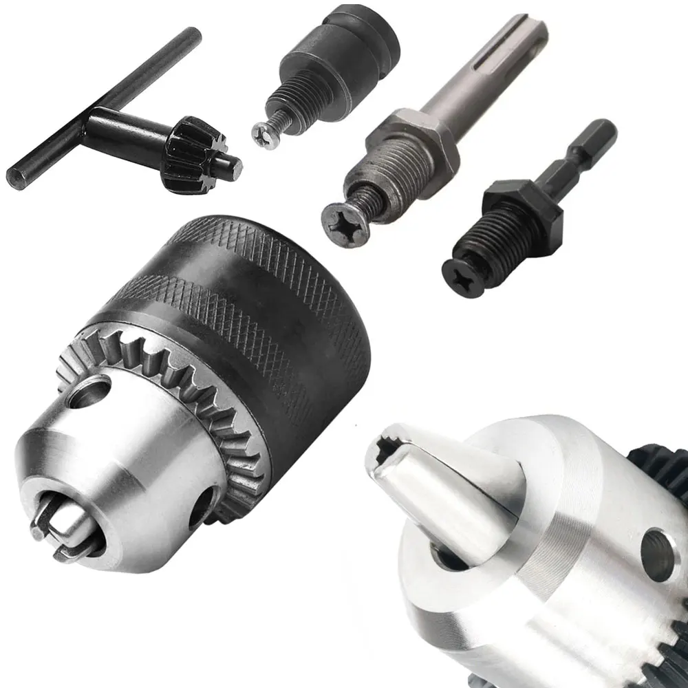 Drill Chuck Adapter For Impact Wrench Converter 1/4 Hex Shank Keyless Chuck 1.5-10mm Precision Clamping Range SDS Plus Adapter 3/8-24UNF Thread Heavy Duty Multi-Machine Compatible Power Tool Accessories 5Pcs Complete Kit Mechanics DIY Woodworking
