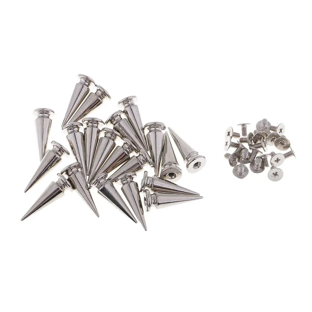 20 Sets Silver Metal Bag Studs Cone Punk Rivet Screw for DIY Leathercraft Clothing Home Art Craft Supplies
