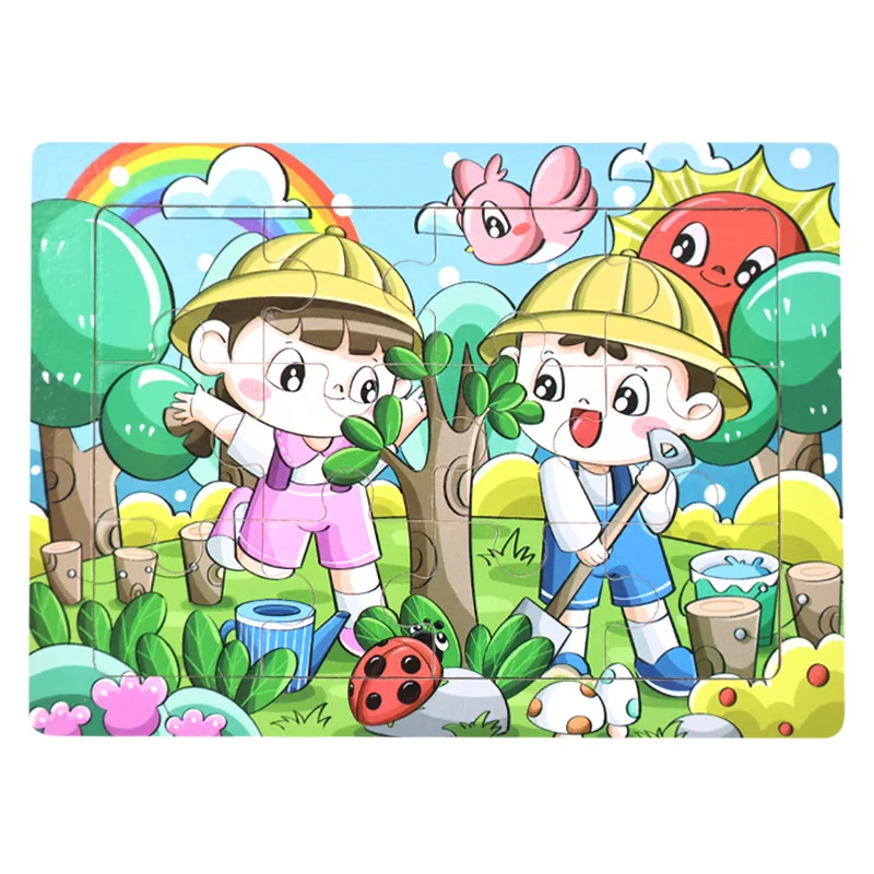 ปริศนาไม้ 12 ชิ้น, การ์ตูนไดโนเสาร์สัตว์สำหรับเด็ก, ปริศนาเครื่องบินไม้, ของเล่นเสริมพัฒนาการเด็กเล็ก