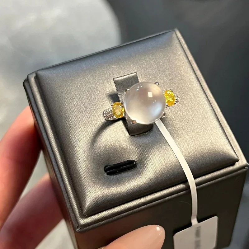 Classic gentle style natural ice chalcedony rings for women light luxury silver 925 yellow crystal ring fashion wedding jewelry