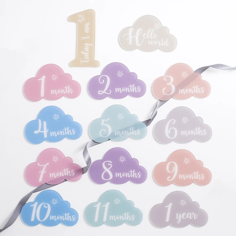 

1 Set New Acrylic Baby Monthly Growth Record Milestone Cards Unique Cloud Shape Newborn Photography Props Birth Souvenir Cards