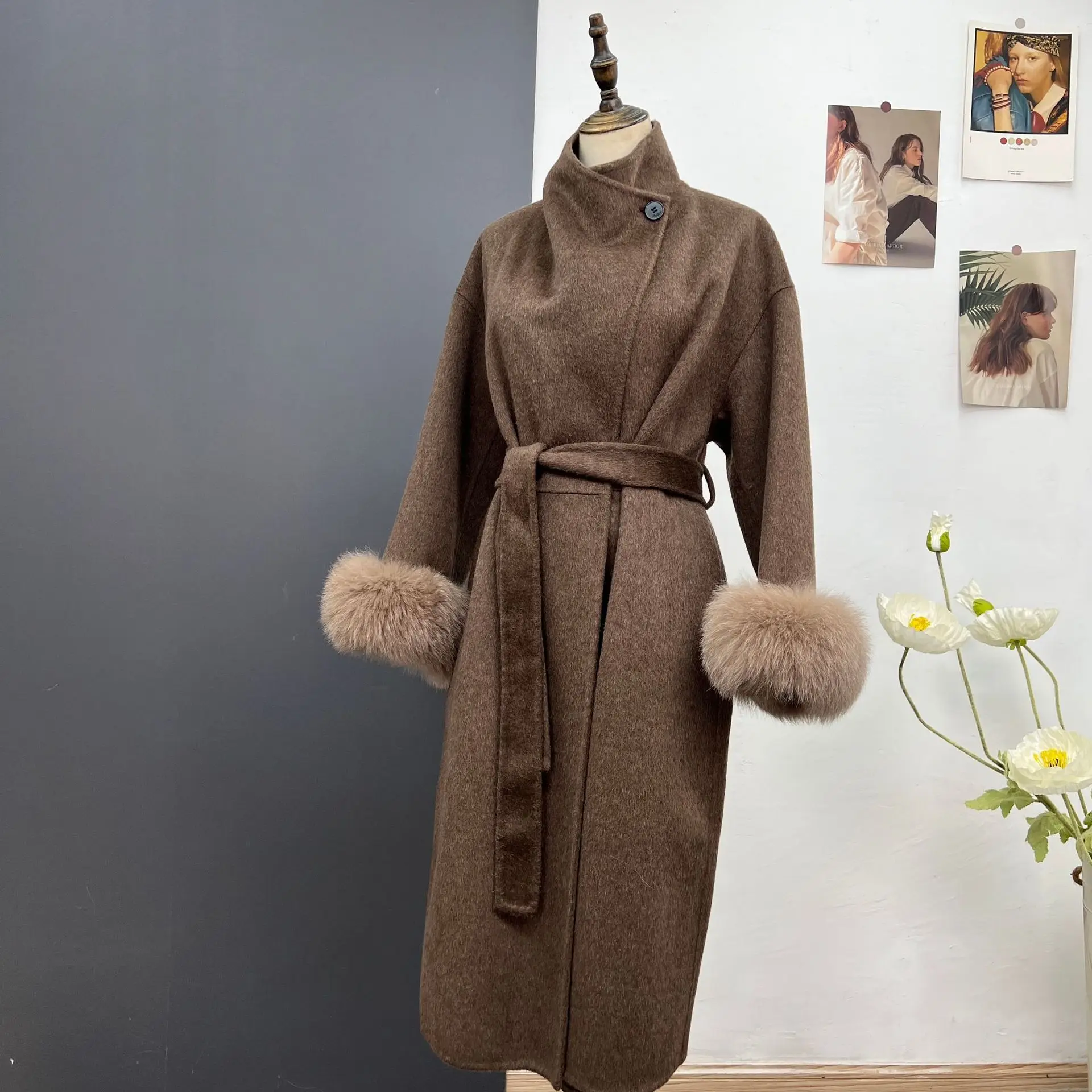 autumn and winter new pile collar wool double-sided coat women's long style real fur fur woolen coat temperament