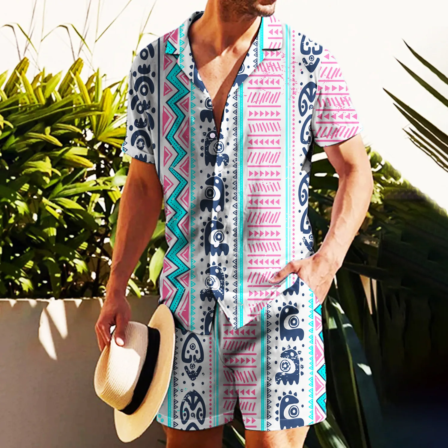 Summer Vintage Ethnic Style 3D Print Men Shirt Sets Short Sleeve Shirt Oversized Beach Shorts Streetwear Hawaiian Suits Clothes