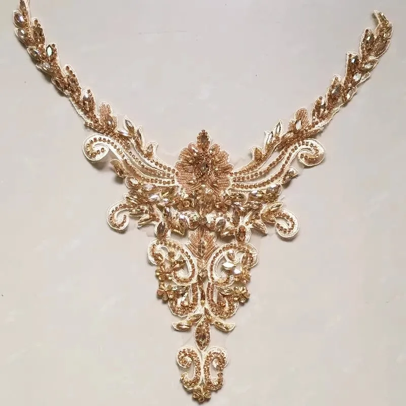 Champagne-colored glass diamond heavy beaded and diamond-encrusted clothing accessories diy dress dress collar decoration diamon
