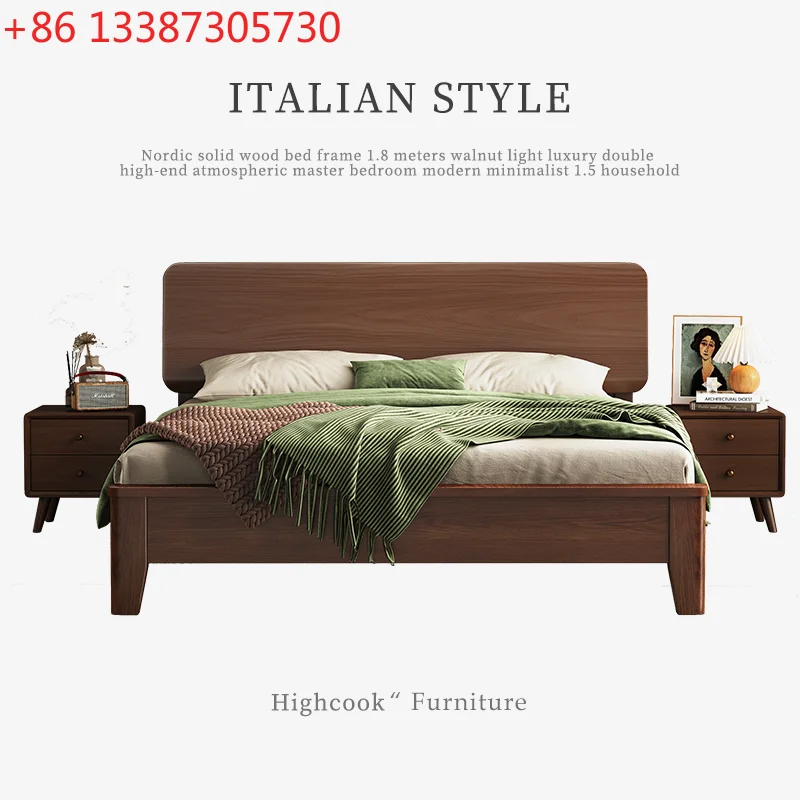 Nordic all solid wood bed meter 8 walnut light luxury double high-end atmospheric master bed