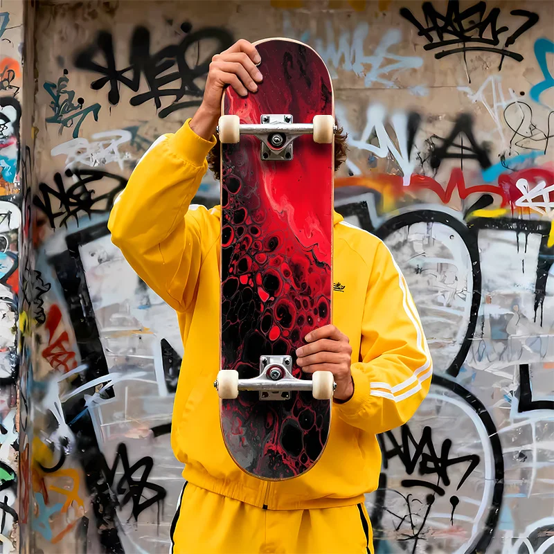 

Red and Black Abstract Fluid Skateboard and Scooter Bottom Sticker - Removable Sticker for Skateboards, Scooters
