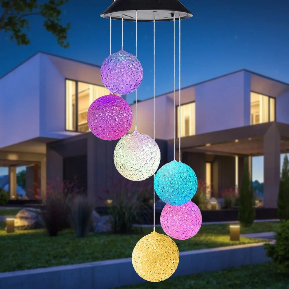 

Solar Powered Wind Chimes LED Lights Color Changing Round Ball Atmosphere Lights Waterproof Outdoor Garden Decoration